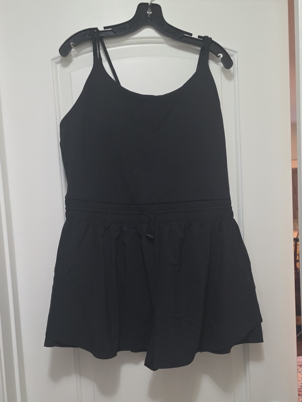 Avia Black Drawstring Skirted Tank Bodysuit